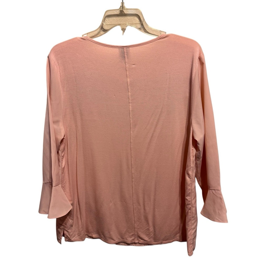 Ann Klein Womens Top Size L Pink Regular Fit Scoop Neck Bell Sleeve - Picture 2 of 8